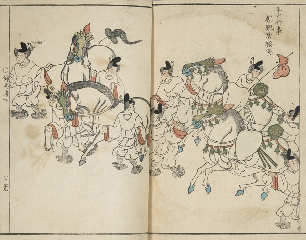 The horses in this image wear Chinese-style stirrups, which were ring-shaped.