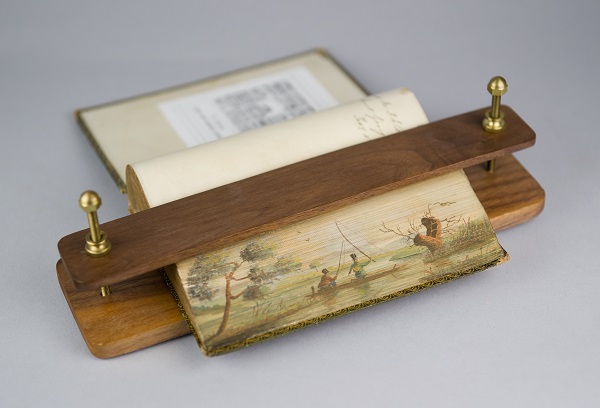 Fishing Scene, Fore-edge painting, fanned to the right. The Poetical Works of Thomas Campbell, London, Edward Moxon, 1840.