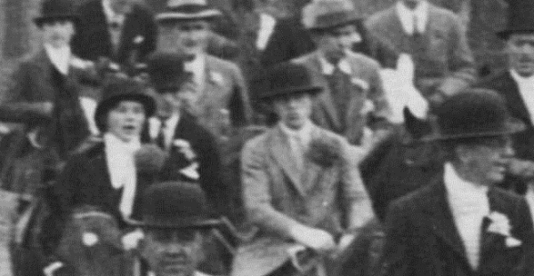 Behind Miss Gatewood is Mr. Harry Duffy Jr. In center of first group in a grey coat with a chrysanemum [sic] is, I feel sure, Miss Nancy Penn Smith (Mrs. J Hannum).